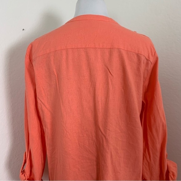 Calvin Klein Linen Blend Shirt Dress Women’s 10 Coral Roll Tab Sleeves Buttons - Picture 14 of 16